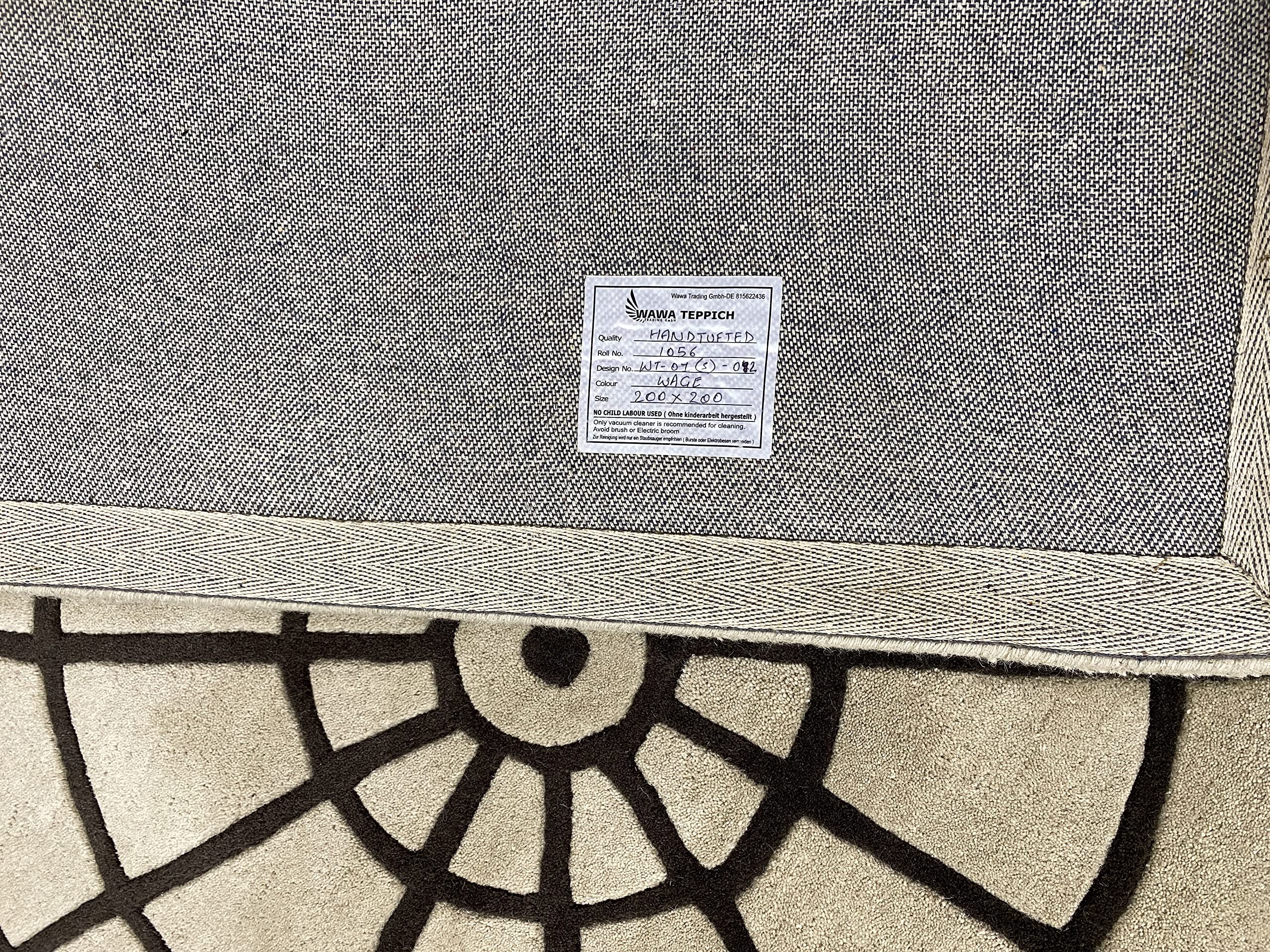 Beige Teppich 100% Wolle Handarbeit Designer Wohnzimmer Teppich 200X200 cm (200 X 200 cm Square, BEIGE)