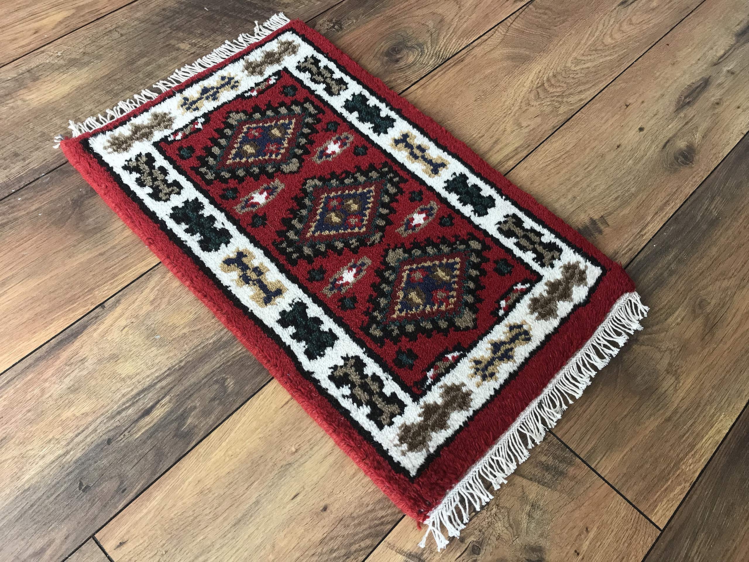 WAWA Orientteppich Brücke 40X60 cm Handgeknüpft Teppich Fussmatten Debbbich 100% Wolle (Rot-P7, 1 Stück (40 cm X 60 cm))