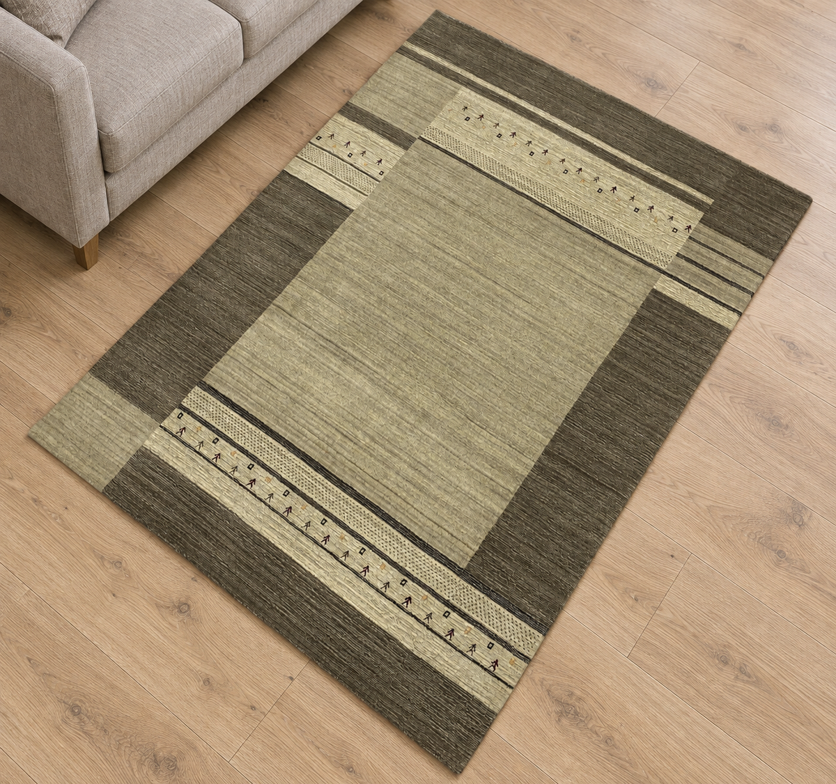 Gabbeh vloerkleed voor de woonkamer, 100% wol, beige, bruin, grijs, 176x240 cm, handgeweven, WR89