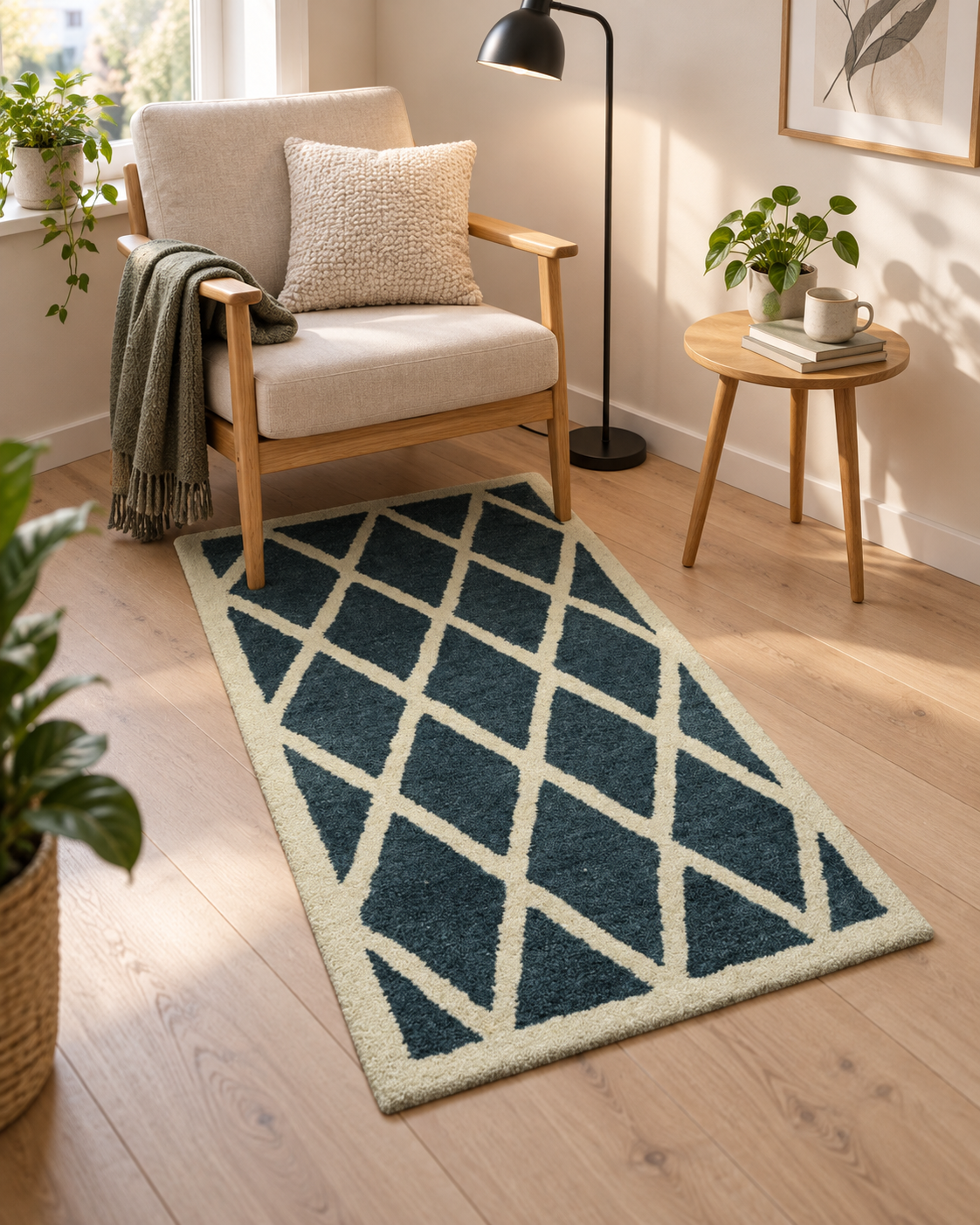 Gabbeh Teppich 100% Wolle 70x140 cm Handarbeit Grau Beige Handgetuftet T998