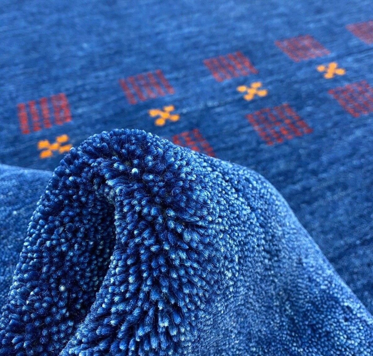 Modra preproga Gabbeh za dnevno sobo, 100 % volna, 170 x 240 cm, orientalska, ročno tkana, W5