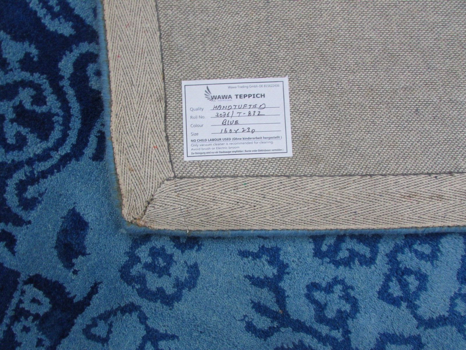 Alfombra azul claro 100% lana 160x230 cm Alfombra oriental azul tuftada a mano T832 