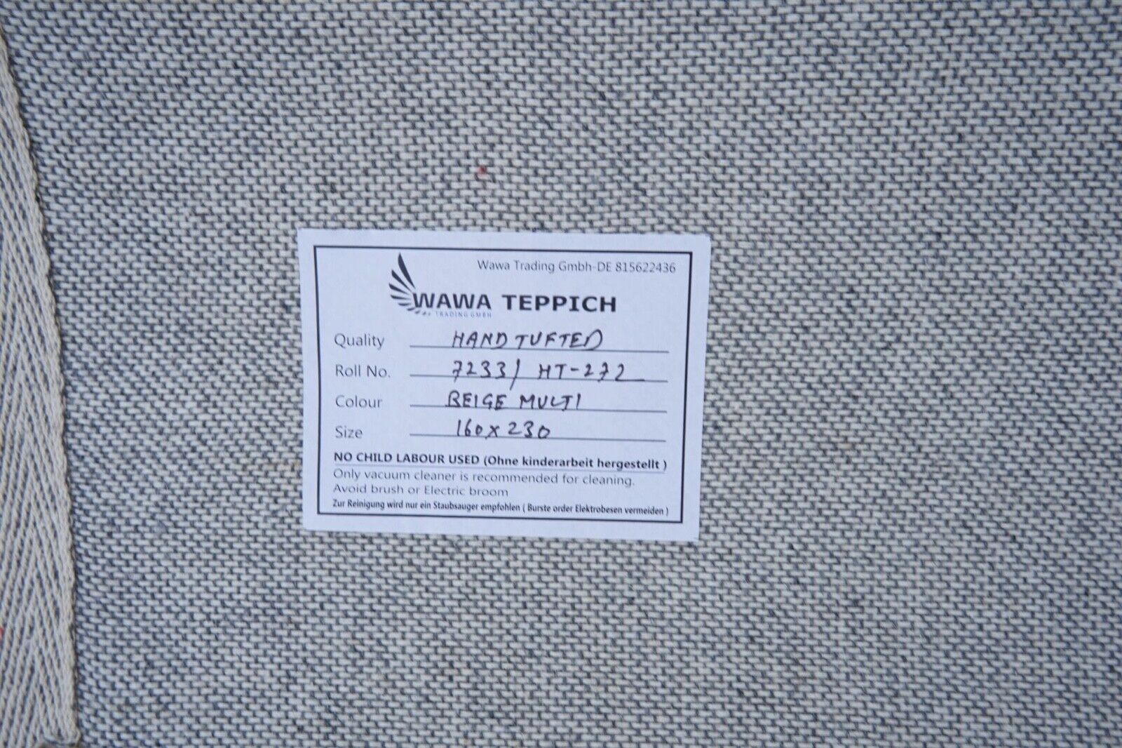 Beige 160X230 cm Teppich 100% Wolle Braun Orientteppich Handgetuftet HT272