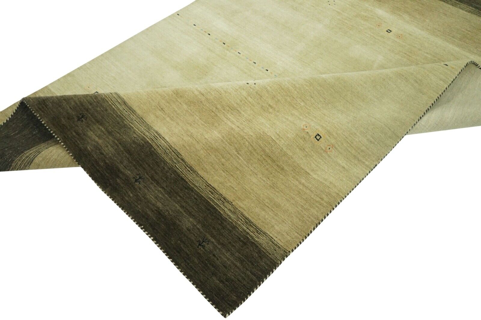 Gabbeh Teppich Beige 100% Wolle 170x240 cm Handgewebt Orientteppich Lr515