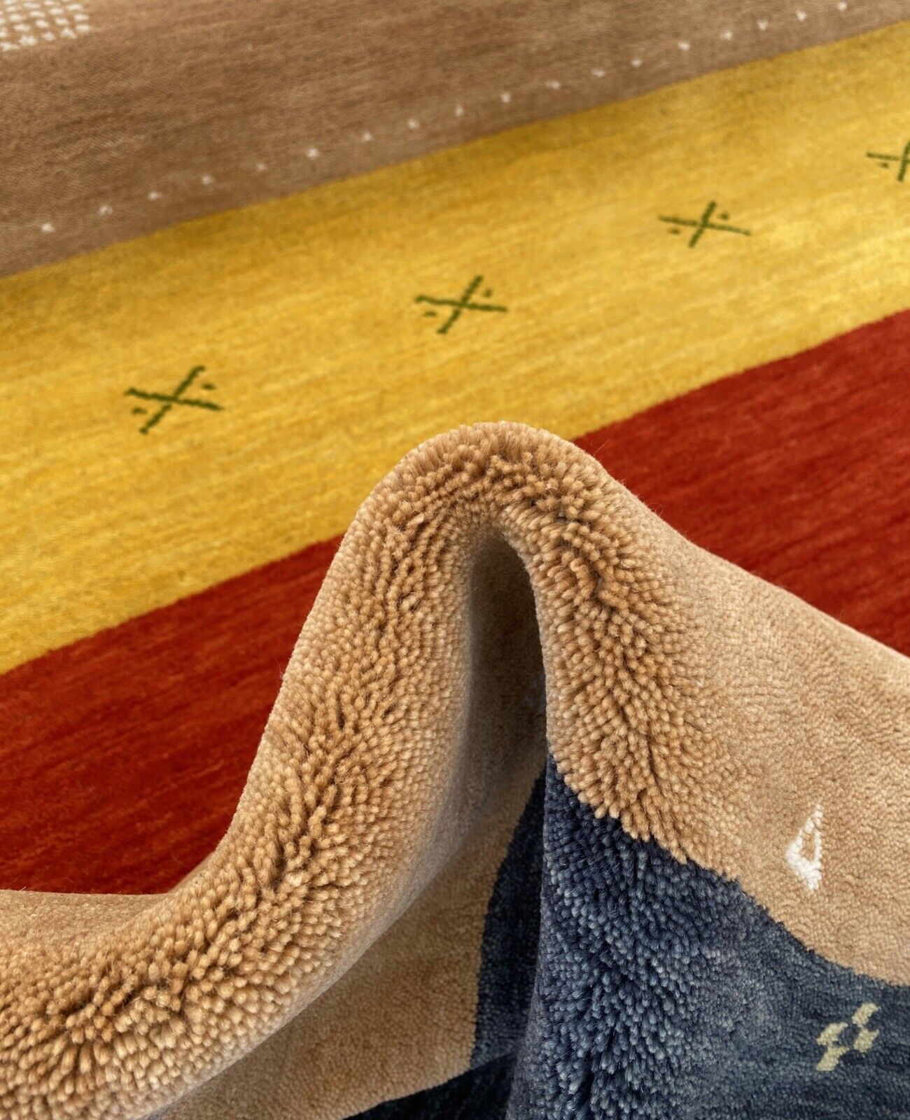 Teppich 100% Wolle 200x300 cm rot Gold Terrakott Handgewebt Gabbeh Orientteppich