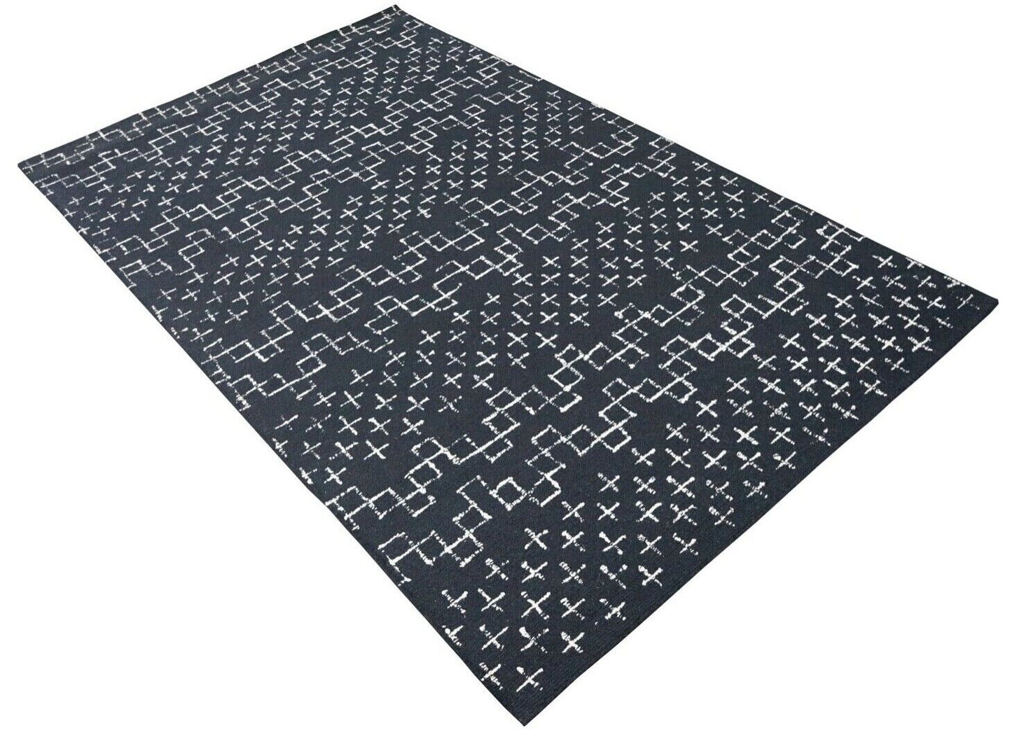 Teppich 100% Wolle Schwarz DunkelBlau 160X230 cm Handgetuftet Orient HT347u