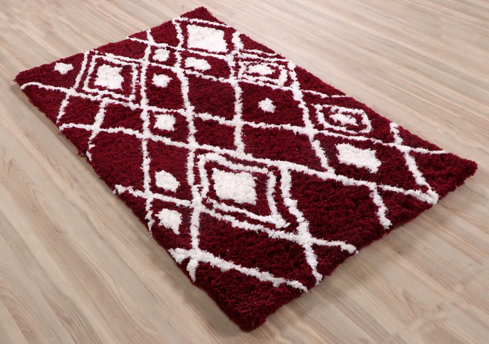 Teppich Rot Weiß Orientteppich 90X160 CM Handarbeit 100% Polyester