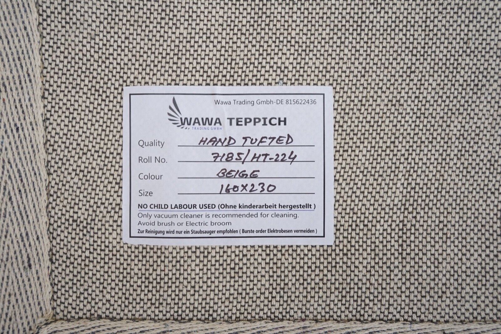 Beige 160X230 cm Teppich 100% Wolle Braun Orientteppich Handgetuftet HT224