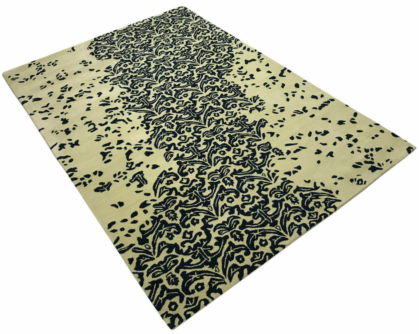 Beige Blau Teppich 100% Wolle 160X230 CM Orientteppich Handgetuftet Debbich