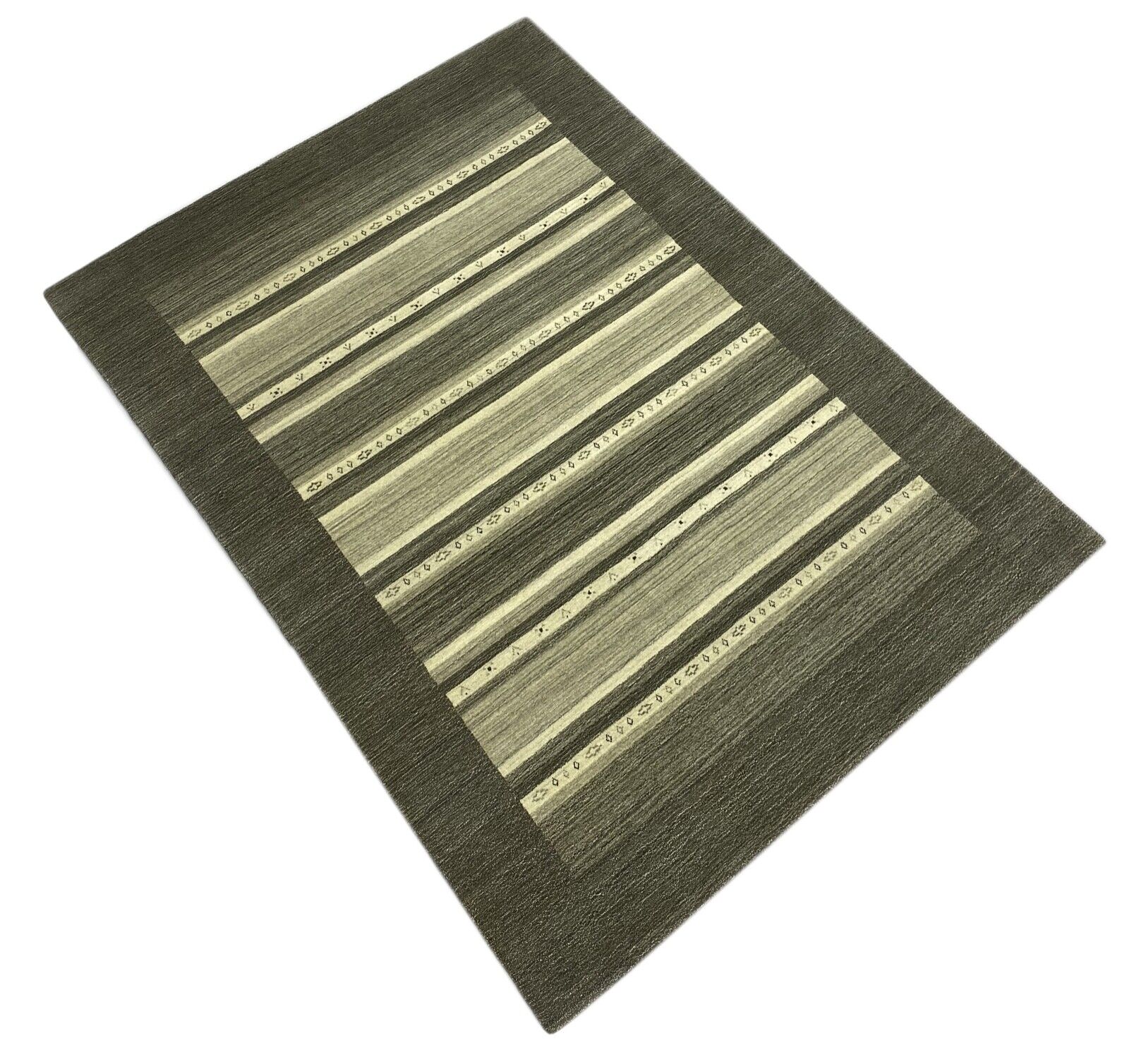 Wohnzimmer Gabbeh Teppich 100% Wolle Beige Grau 170X233 cm Handgewebt WR84