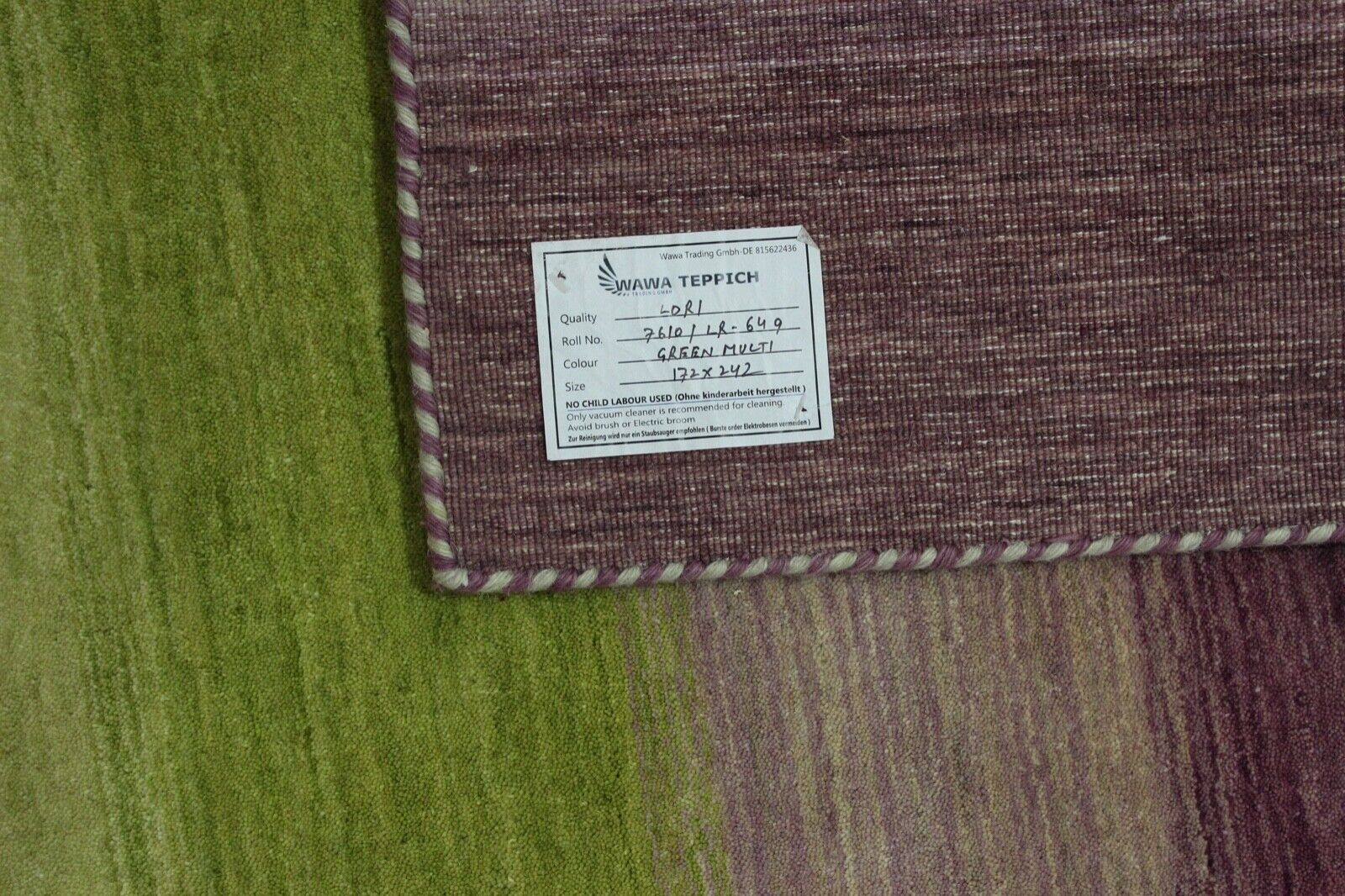 Gabbeh Teppich Violett Grün 100% Wolle 170x240 cm Handgewebt Orientteppich Lr649