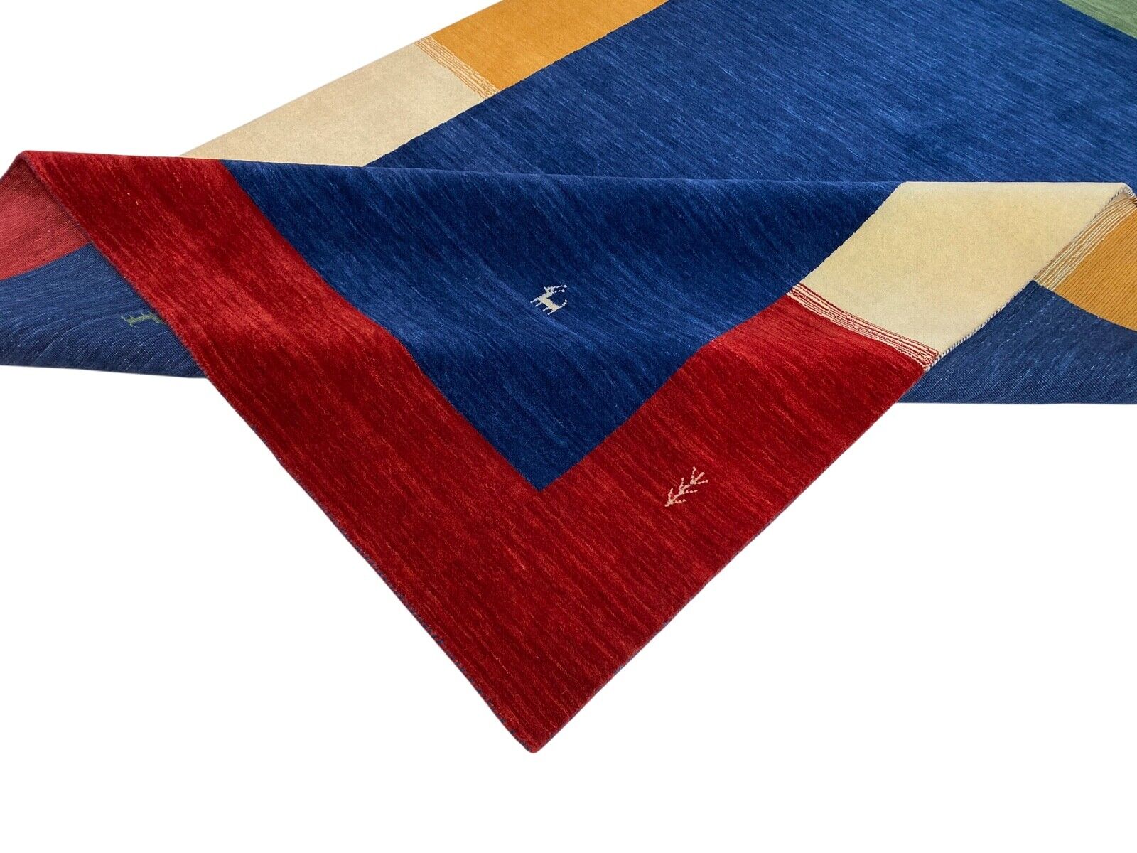 Blau Gabbeh 100% Wolle Orientteppich 170x240 cm Handgewebt loom Teppich