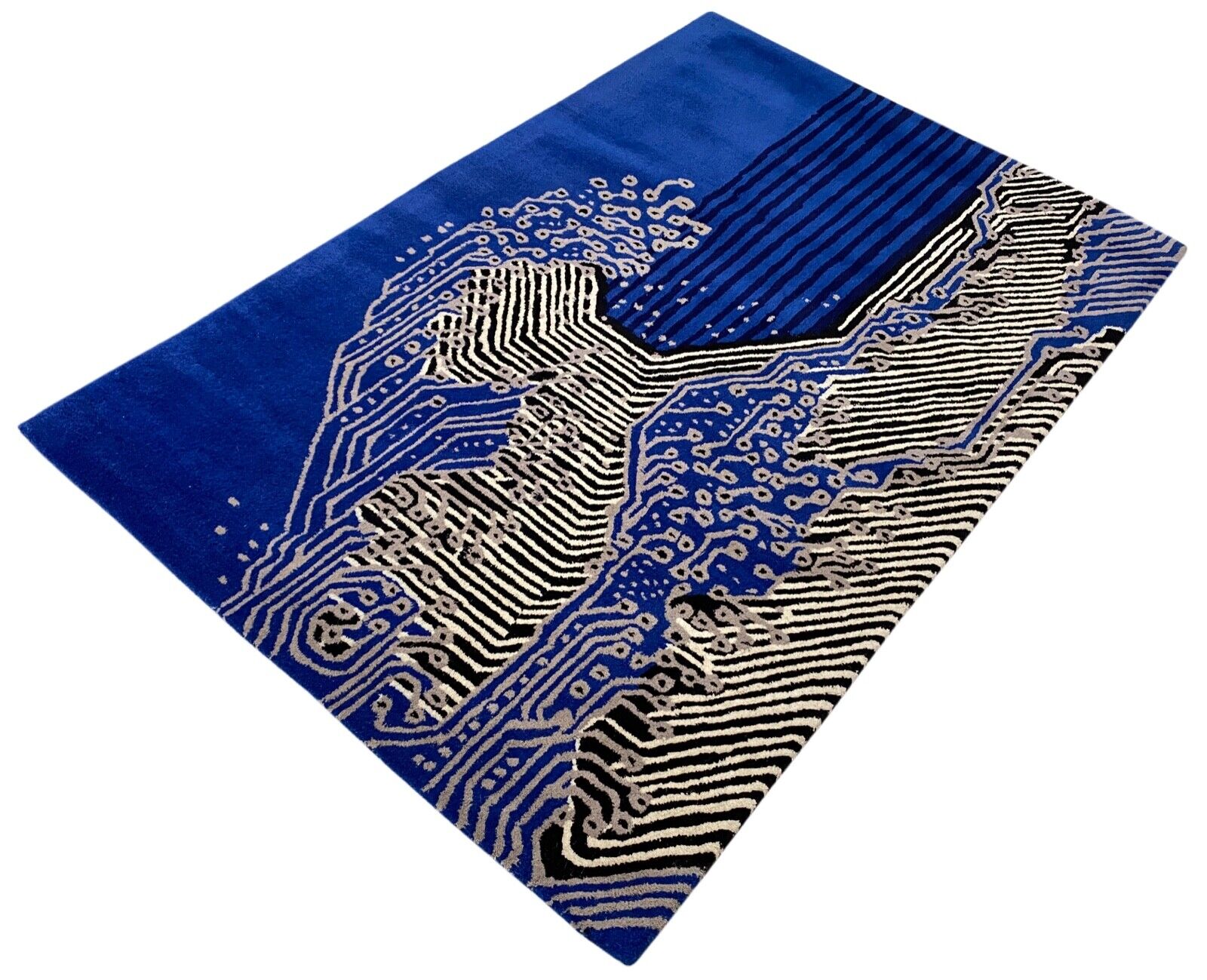 Tappeto blu 120x180 cm 100% lana fatto a mano con pannello principale tuftato a mano