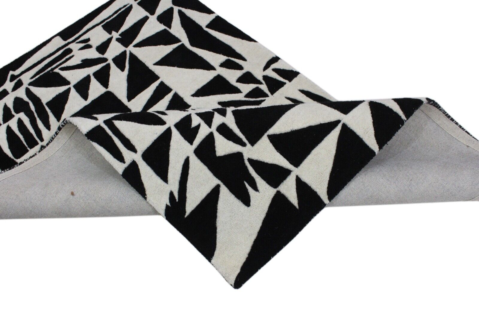 Schwarz Beige 100% Wolle  Teppich 120X180 CM Handarbeit Handgetuftet ME4