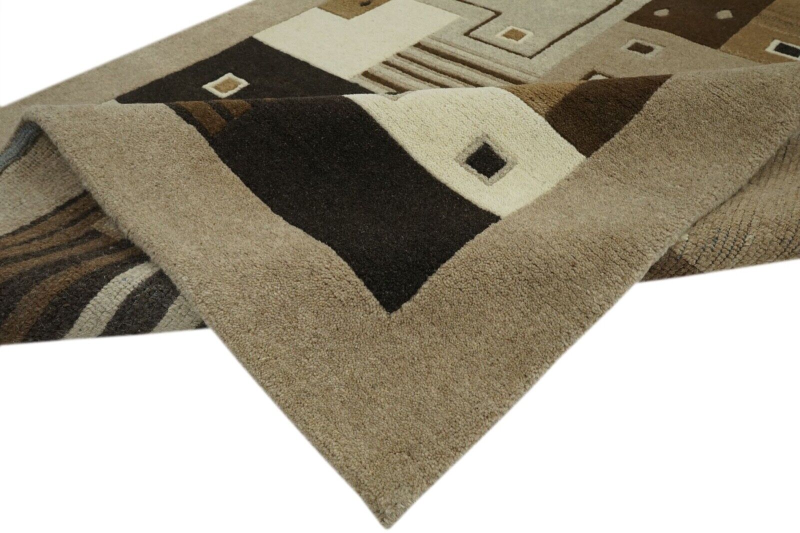 Nepal Teppich Handgeknüpft 100% Wolle Braun Beige Grau 140X197 cm N774