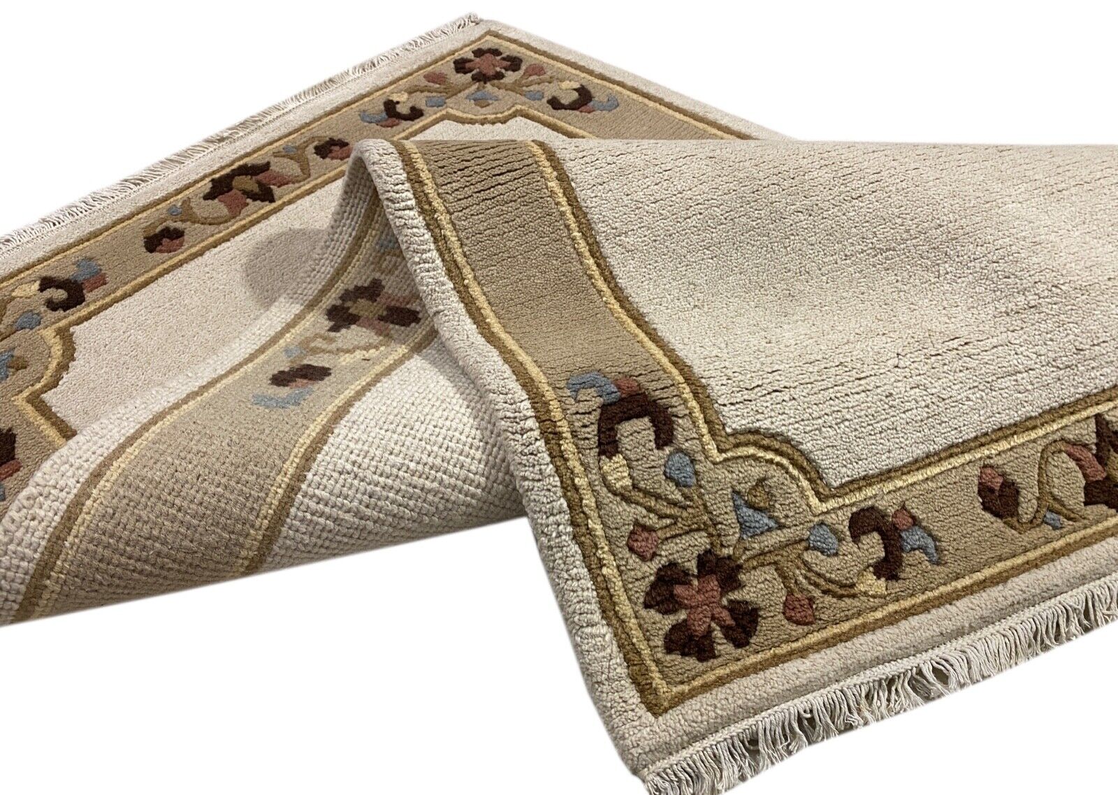 Nepal Rug Hand-knotted Beige 100% Wool Oriental Rug 90x155 cm N-106