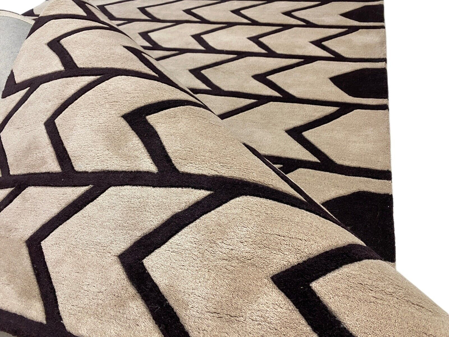 Orientteppich Schwarz Beige 100% Wolle Teppich Handgetuftet 150X240 CM D118