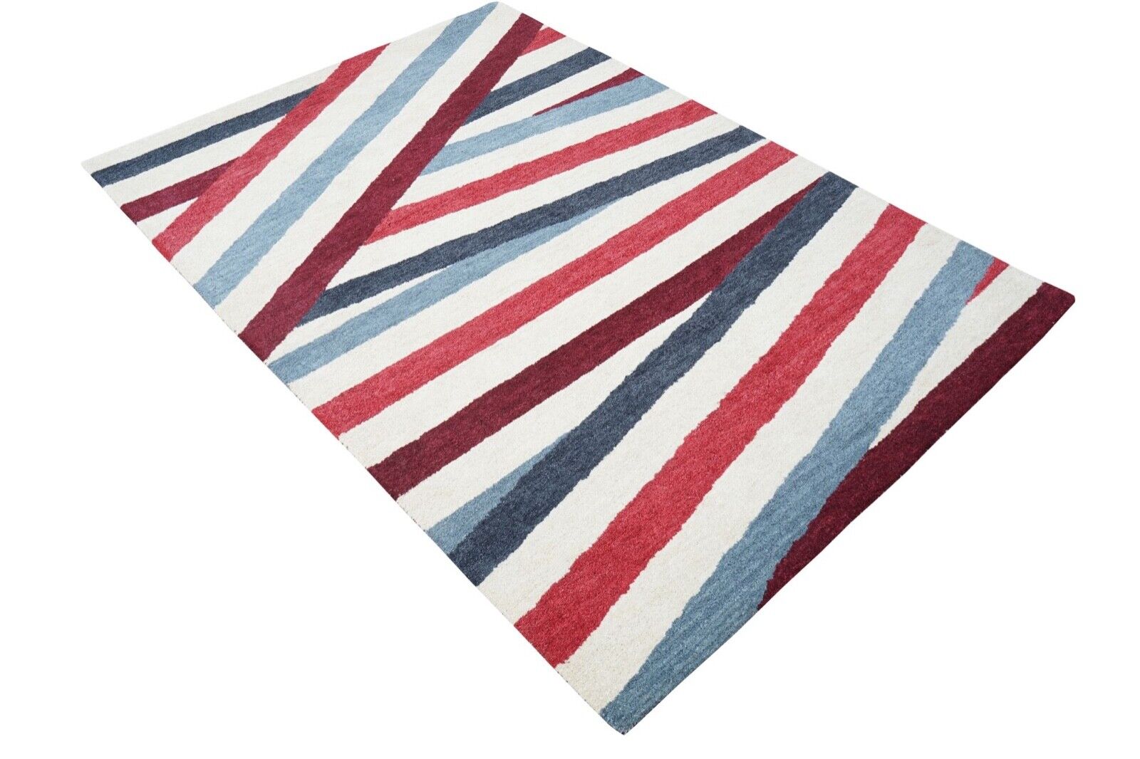 Rot Blau Beige Teppich 100% Wolle 160X230 cm Orientteppich Handgetuftet HT263