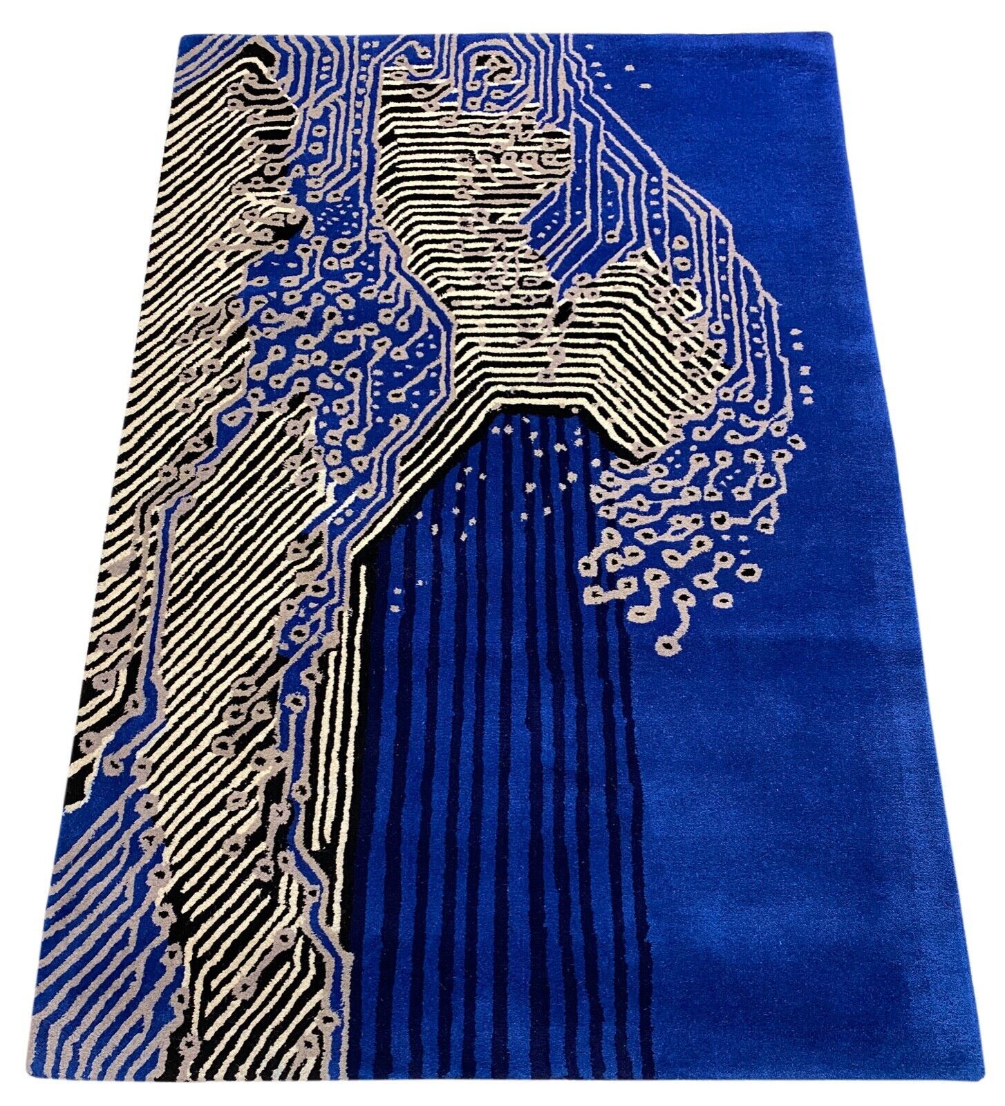 Blau Teppich 120X180 CM 100% Wolle Handarbeit Handgetuftet Hauptplatine