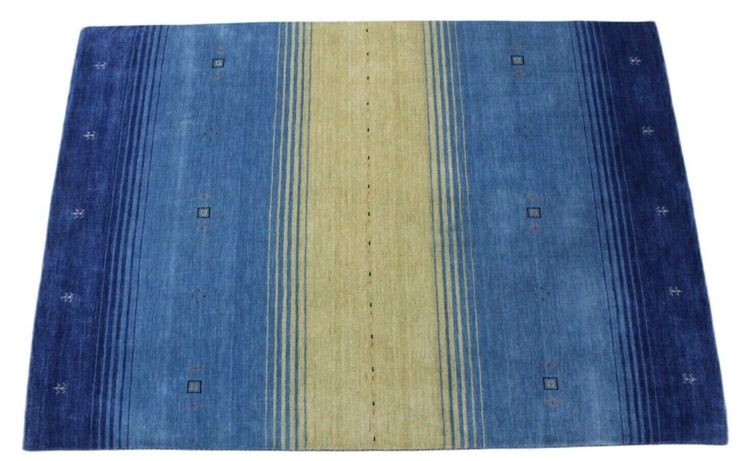 Gabbeh Blau Gelb Teppich 169x238 cm Handgewebt 100% Wolle Lori Buff LR520
