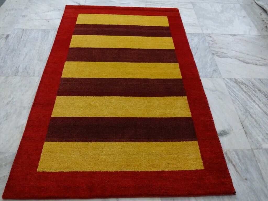 Preproga Gabbeh, ročno vozlana, 100 % volna, zlata in rdeča orientalska preproga, 120 x 186 cm, M86