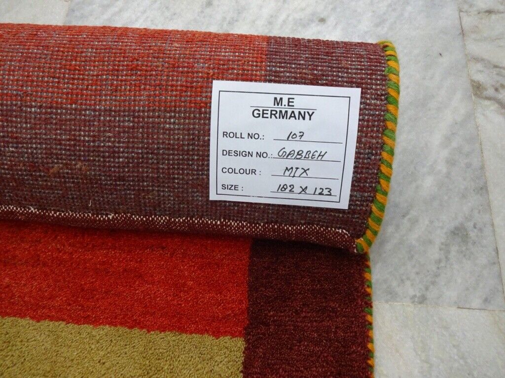 Gabbeh Teppich Handgeknüpft 100% Wolle Rot Gold Orientteppich 123X182 CM M107