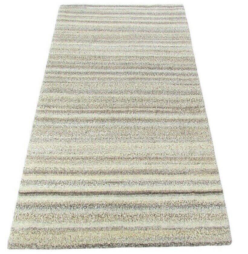 Nepal Teppich Handgeknüpft Beige Grau 100% Wolle Orientteppich 70x138 cm N-132