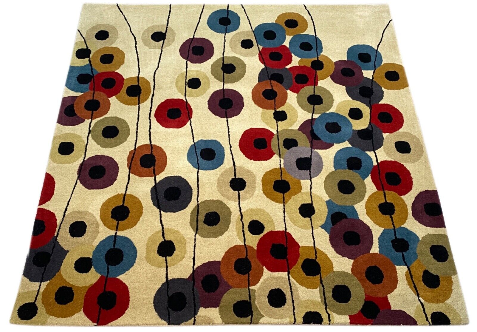 Wohnzimmer Teppich 100% Wolle Beige 200X200 cm Orientteppich Handgewebt CD 1