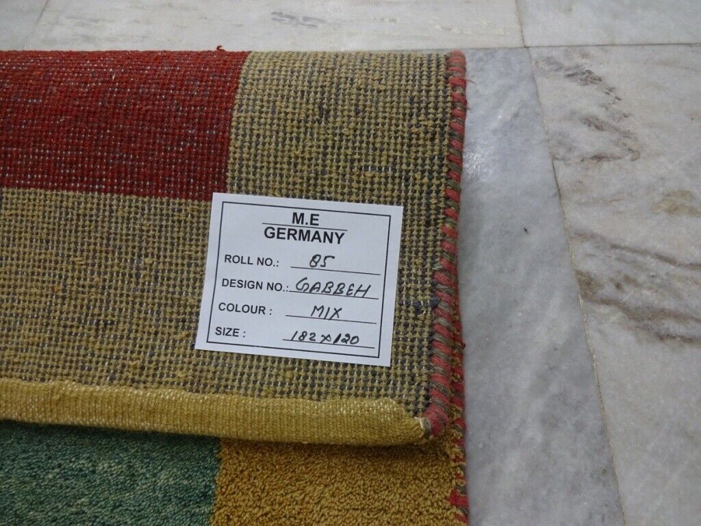 Gabbeh Teppich 120x182 cm Handgeknüpft  ~ 100% Wolle ~ Rot Grün Gold  M85