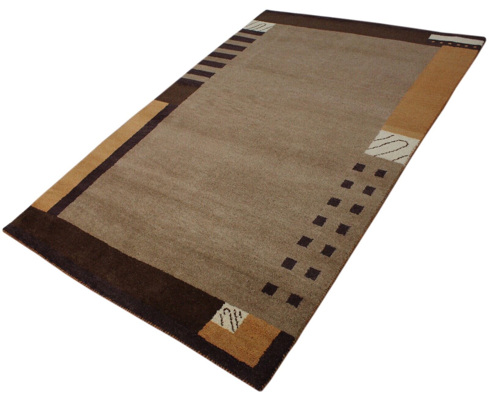 Tappeto Gabbeh 100% lana beige marrone tappeto orientale annodato a mano 153X235 cm