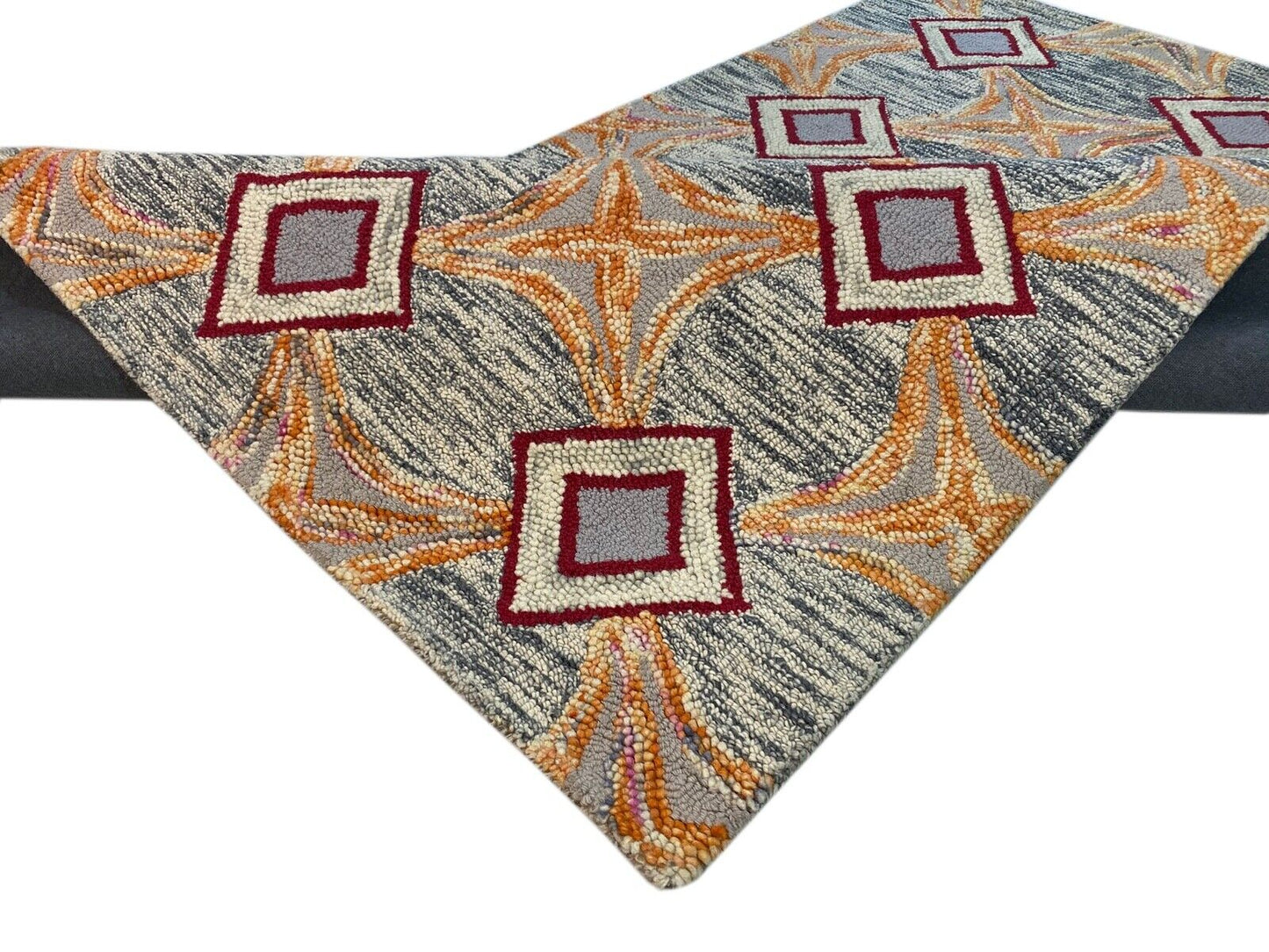 Designer Teppich Orange Beige Rot Grau 100% Wolle Handarbeit 150X240 CM MH925