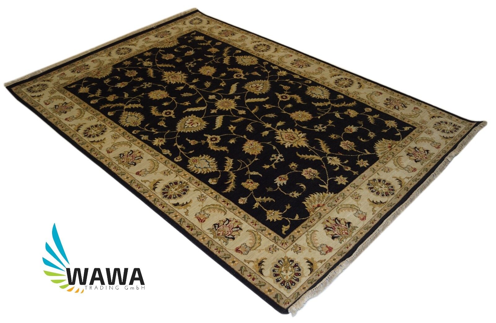 Orientteppich 100% Wolle Schwarz Teppich Chobi Ziegler 171x247 cm
