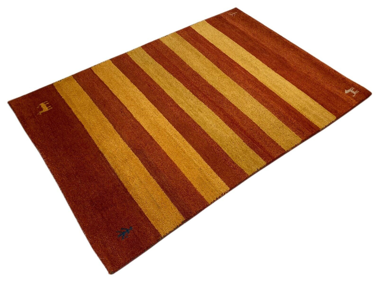 Gabbeh Teppich 120x180 cm Handgeknüpft Rot Gold Orientteppich 100% Wolle R150