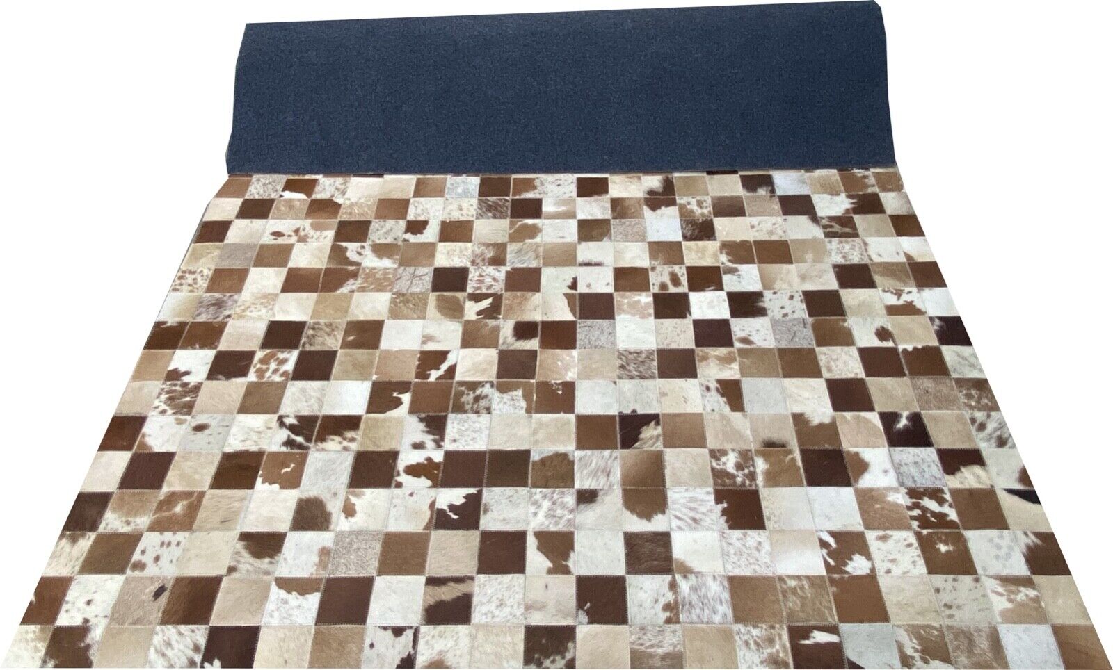 Leder Teppich 160x230 cm 100% Kuhfell ivory Braun Beige Silber Patchwork L6