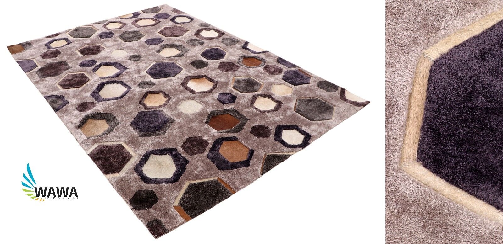 Tapis oriental, tapis de créateur, 170 x 240 cm, viscose, tufté à la main sur un tapis en cuir