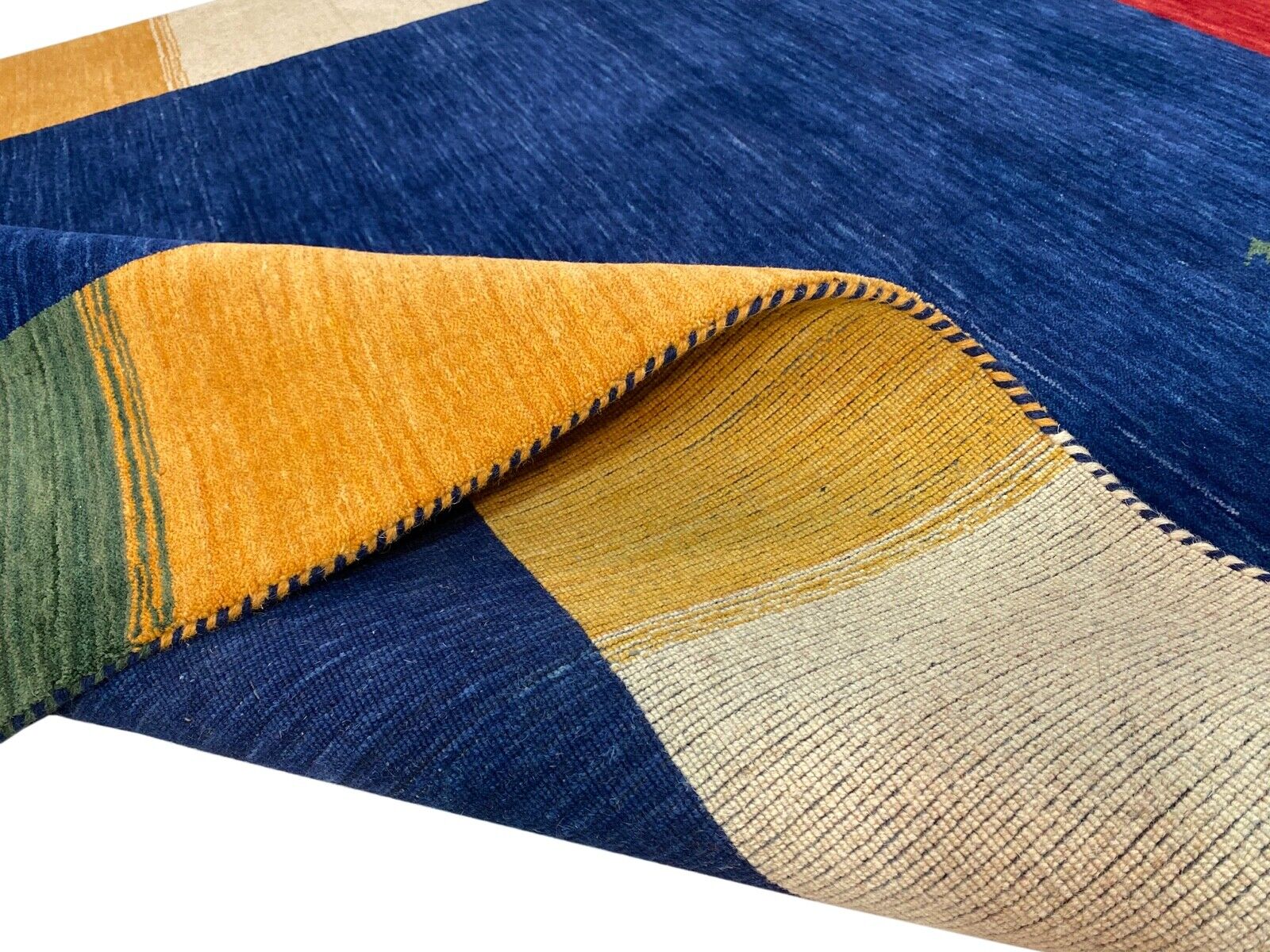 Blau Gabbeh 100% Wolle Orientteppich 170x240 cm Handgewebt loom Teppich