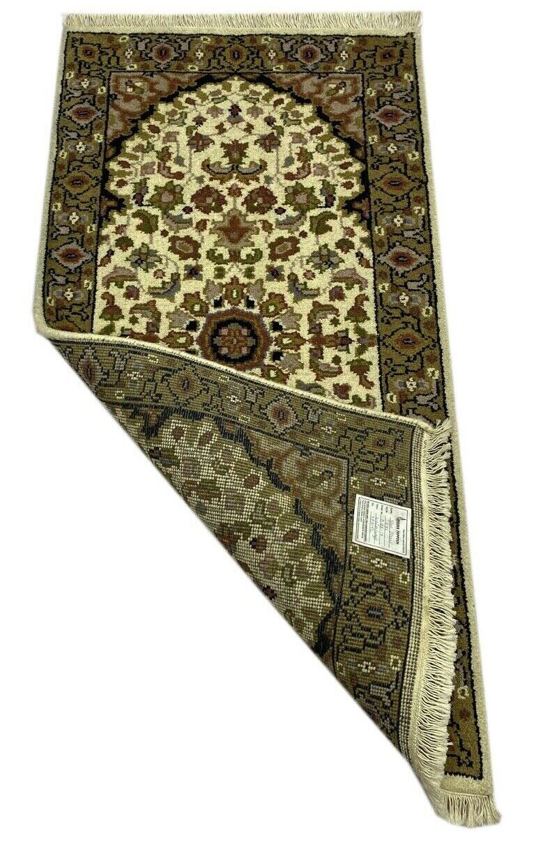 Beige Teppich Wolle Handgeknüpft Orientteppich 100% Schurwolle 70X140 cm D8