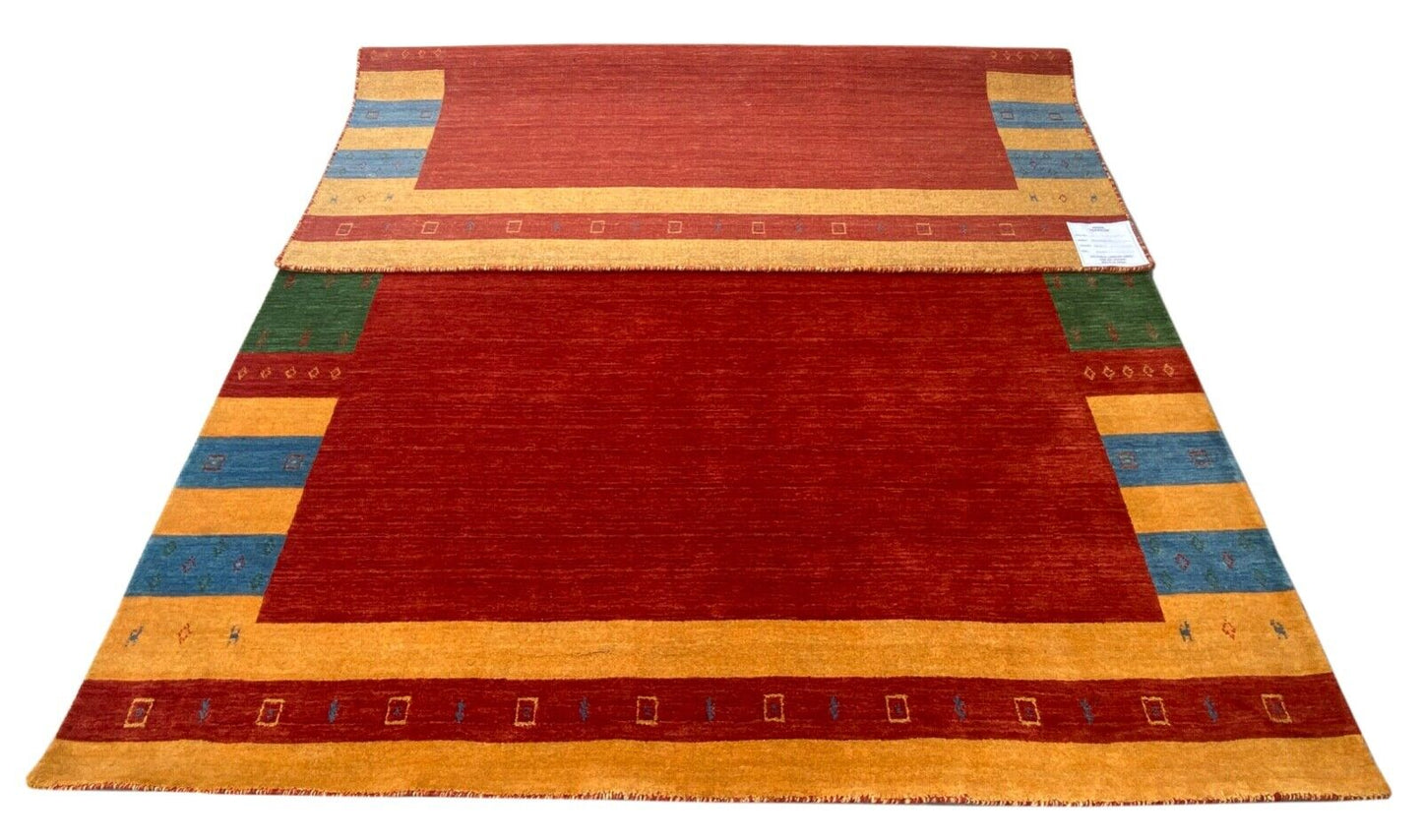 Gabbeh Teppich 100% Wolle 200x300 cm Rot Gold Blau Handgewebt Orientteppich 113