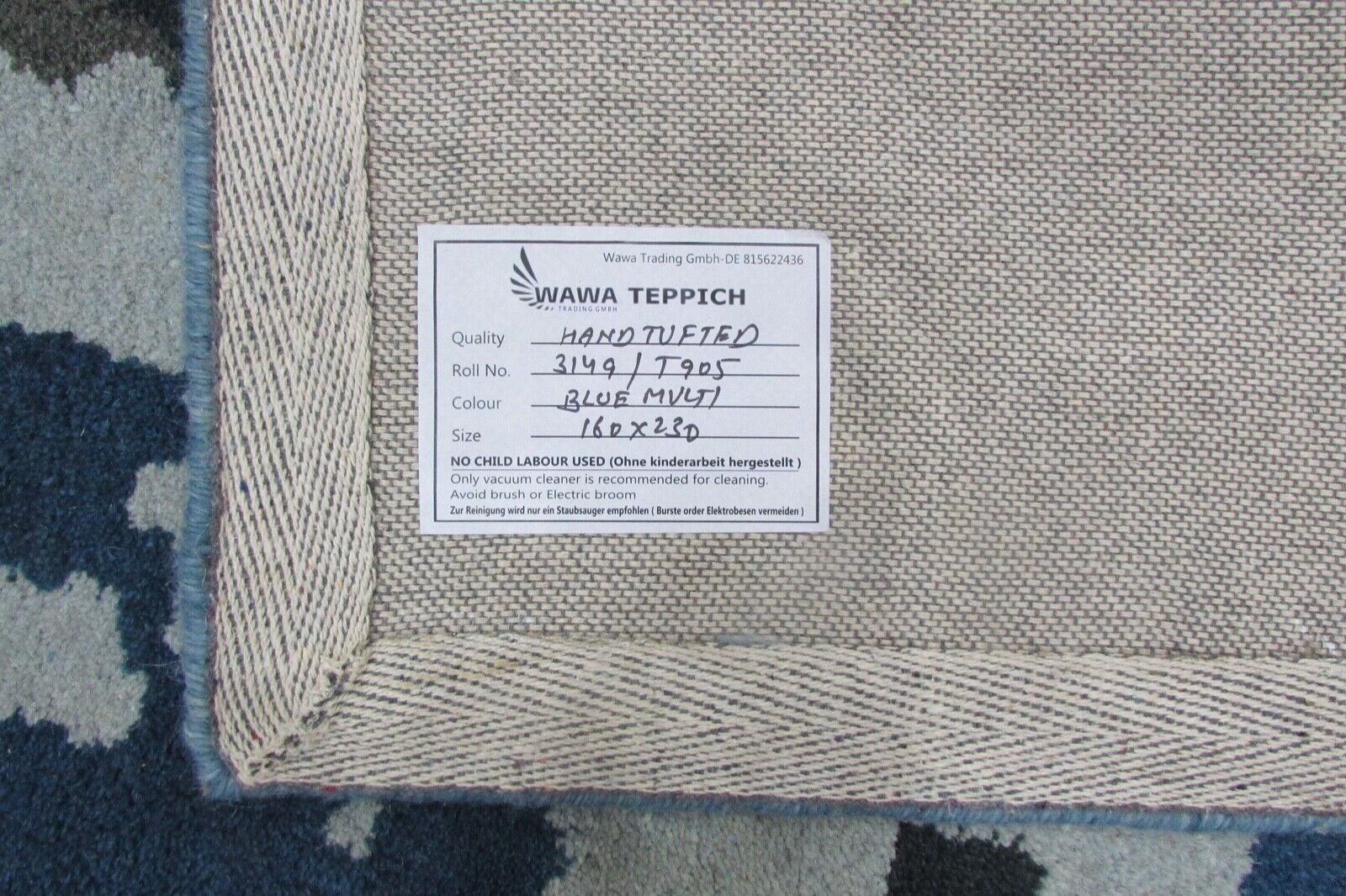 蓝米灰地毯 100%羊毛 160x230厘米 现代手工簇绒 T905 