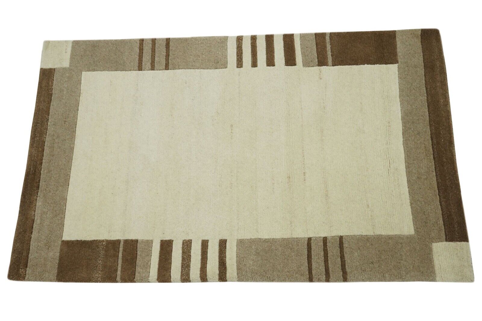 Nepal Teppich Handgeknüpft Beige Braun 90X160 cm Wolle Orientteppich N775
