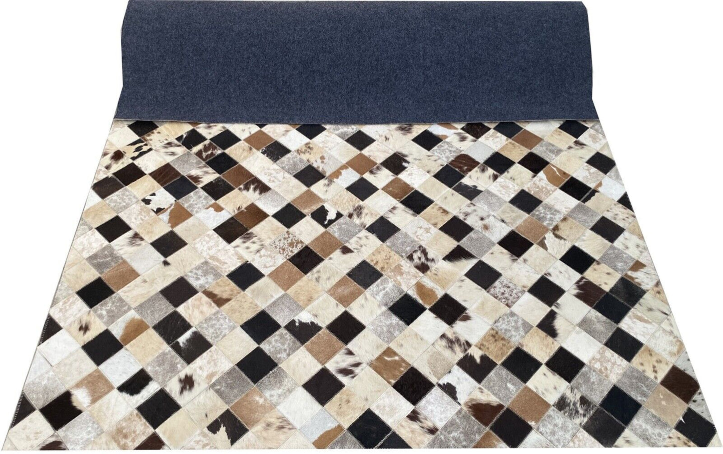 Leder Teppich 160x230 cm 100% Kuhfell ivory Braun Beige Echtleder Patchwork L3