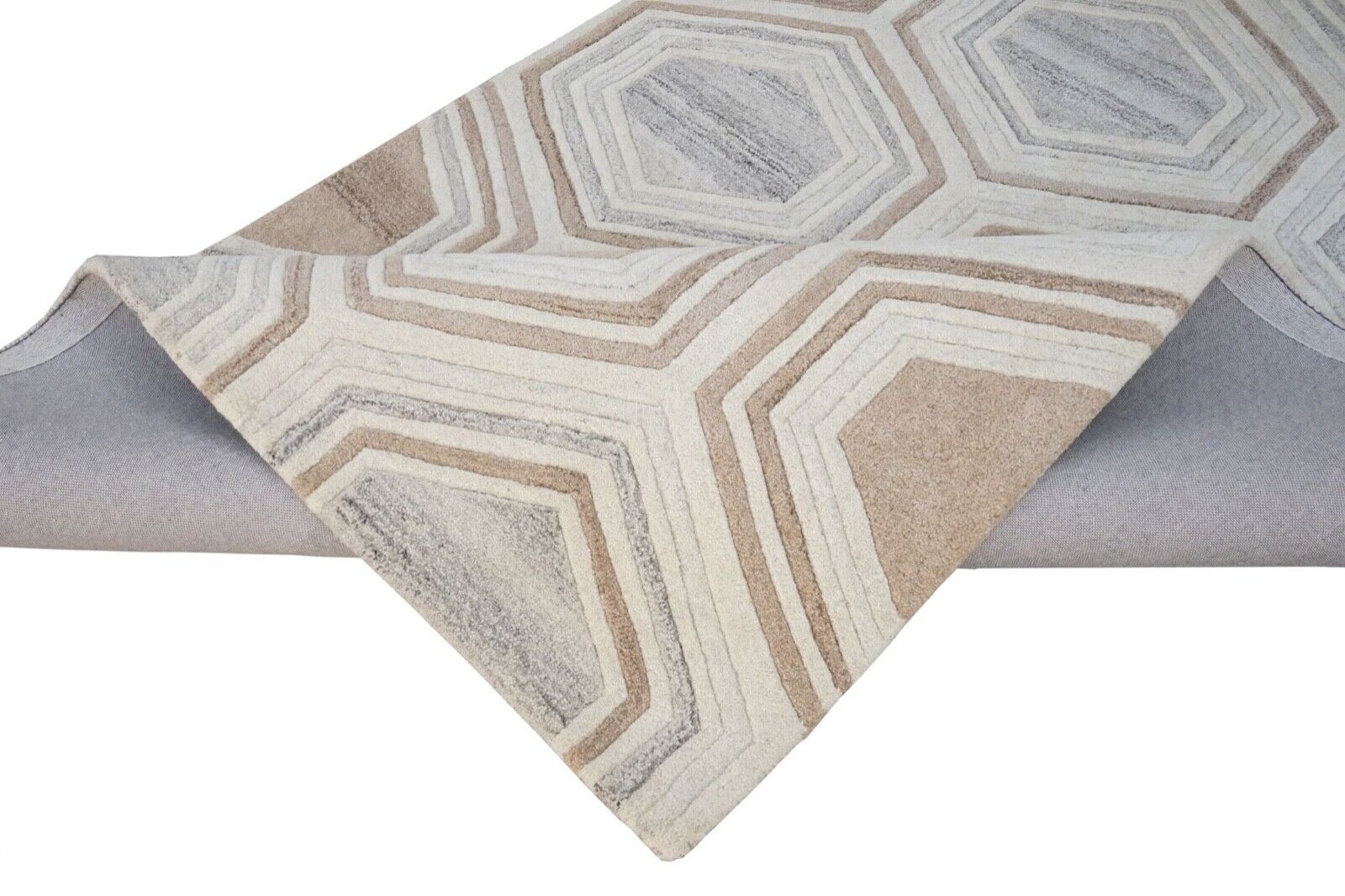 Beige Grau 160X230 cm Teppich 100% Wolle Braun Orientteppich Handgetuftet HT299