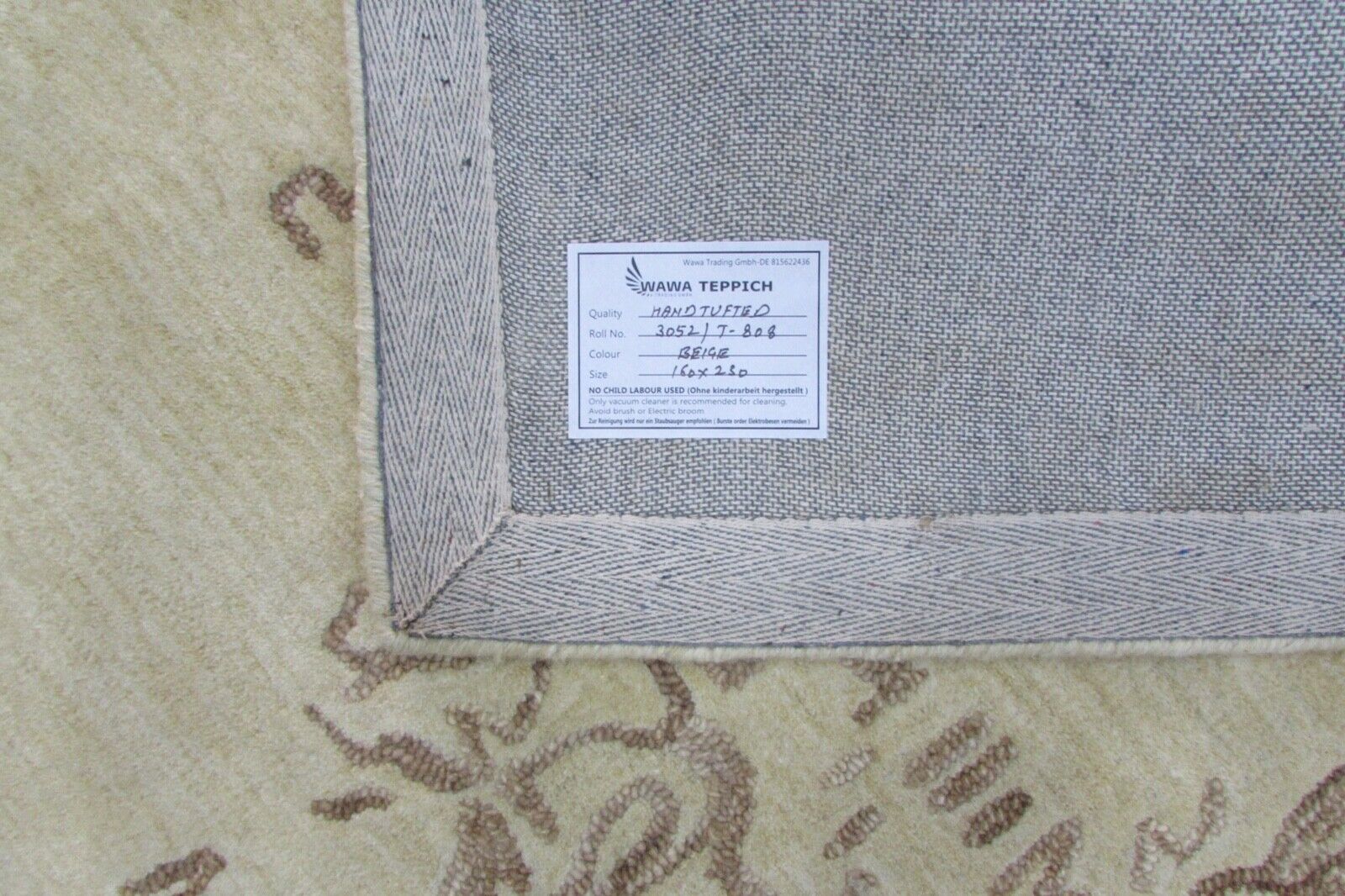 Dizainerio svetainės kilimas, 100 % vilnos, rudas/smėlinis, 160 x 230 cm, rankomis dygsniuotas, T808 