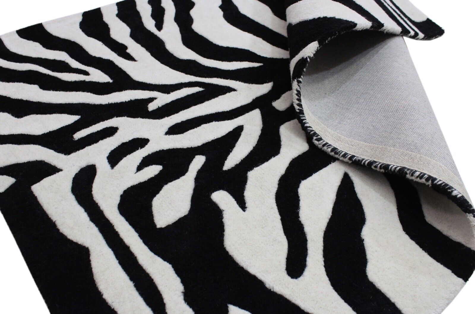 Schwarz Beige 100% Wolle  Teppich 120X180 CM Handarbeit Handgetuftet ME5