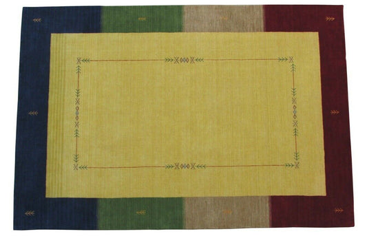 Gabbeh Teppich Gelb Gold 100% Wolle 209x303 cm Handgewebt Orientteppich Lr645