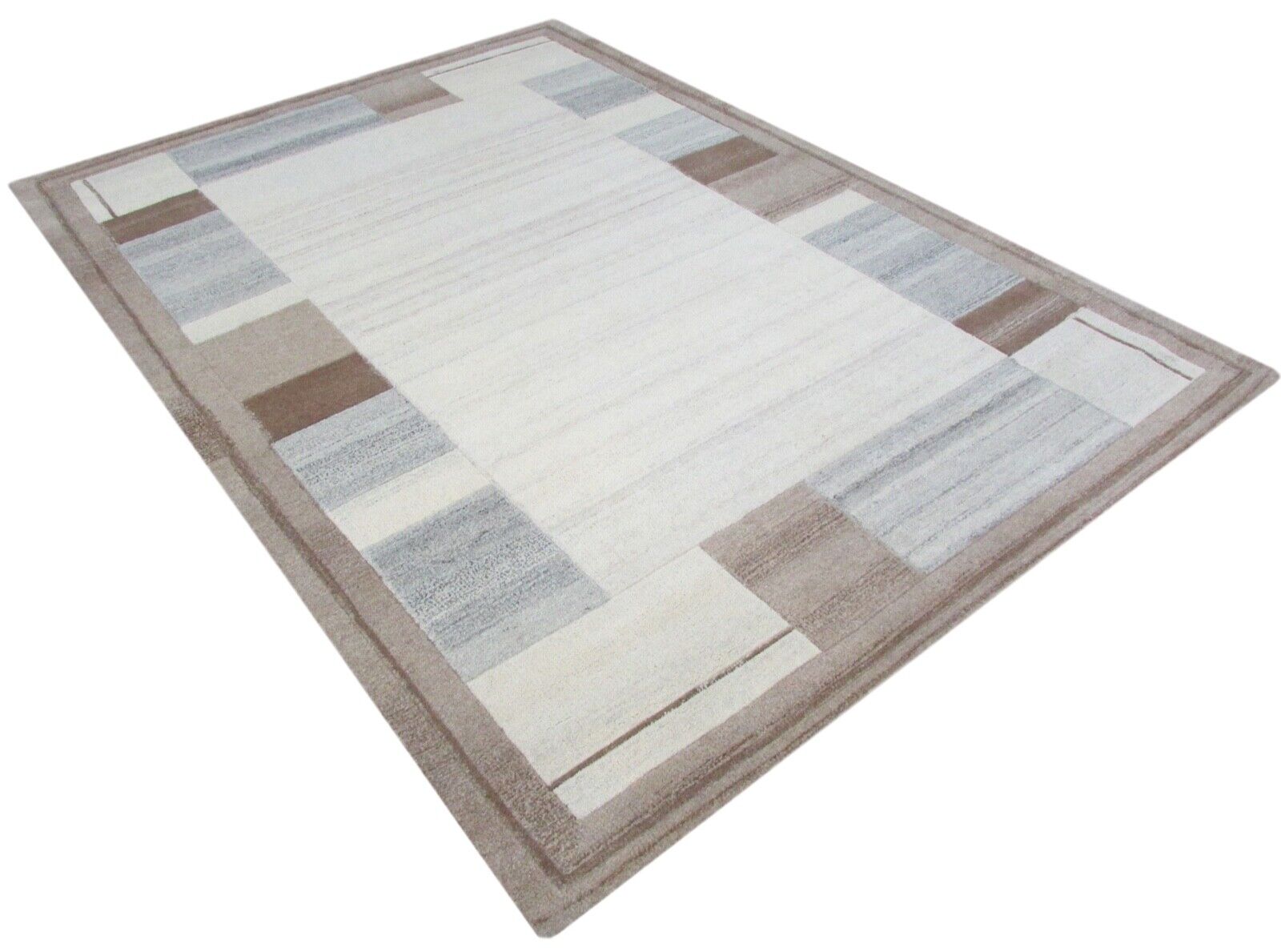 Tæppe 100% uld beige grå 160x230 cm orientalsk tæppe håndtuftet T790 