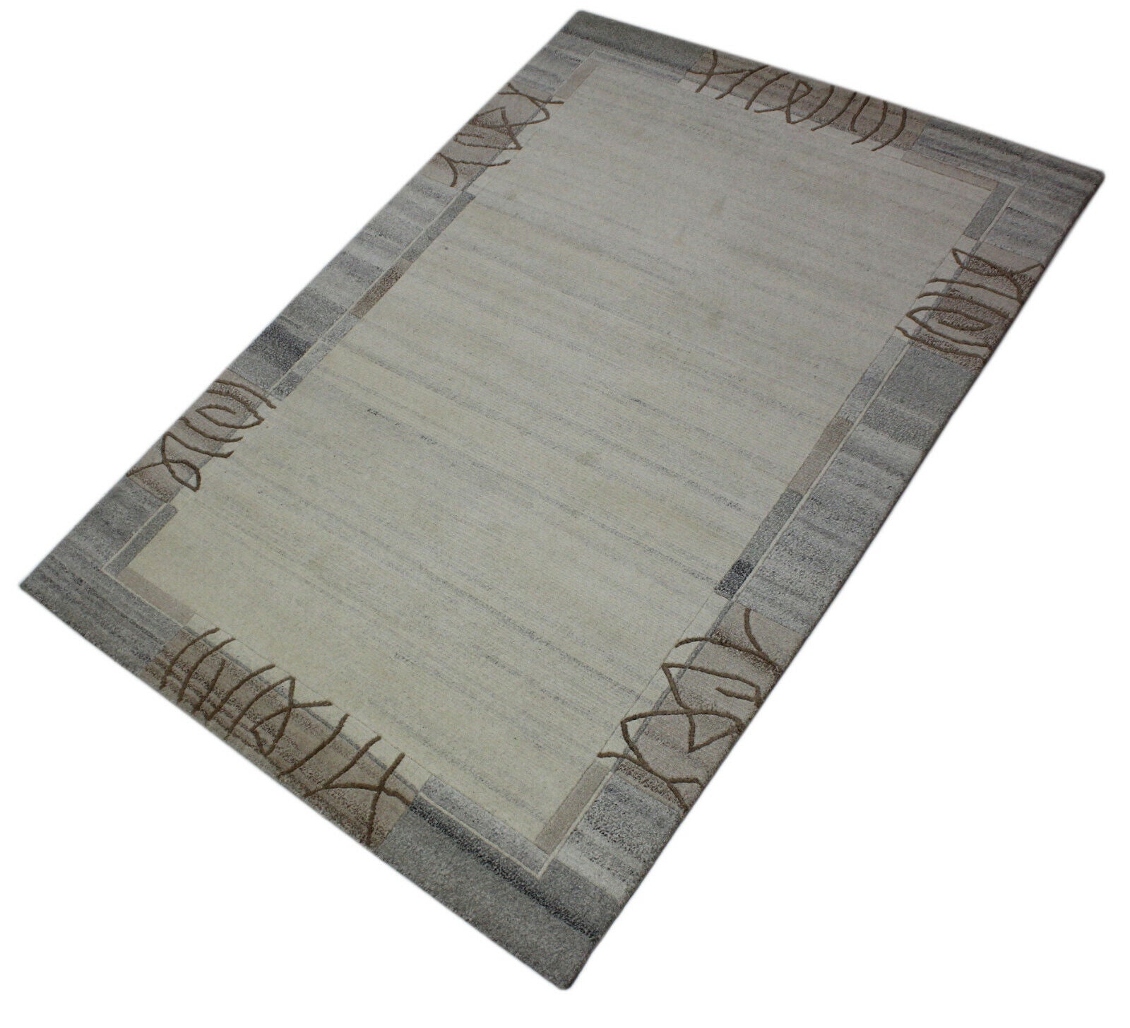 Nepal Teppich Handgeknüpft Beige Grau 100% Wolle Orientteppich 163x233 cm N69