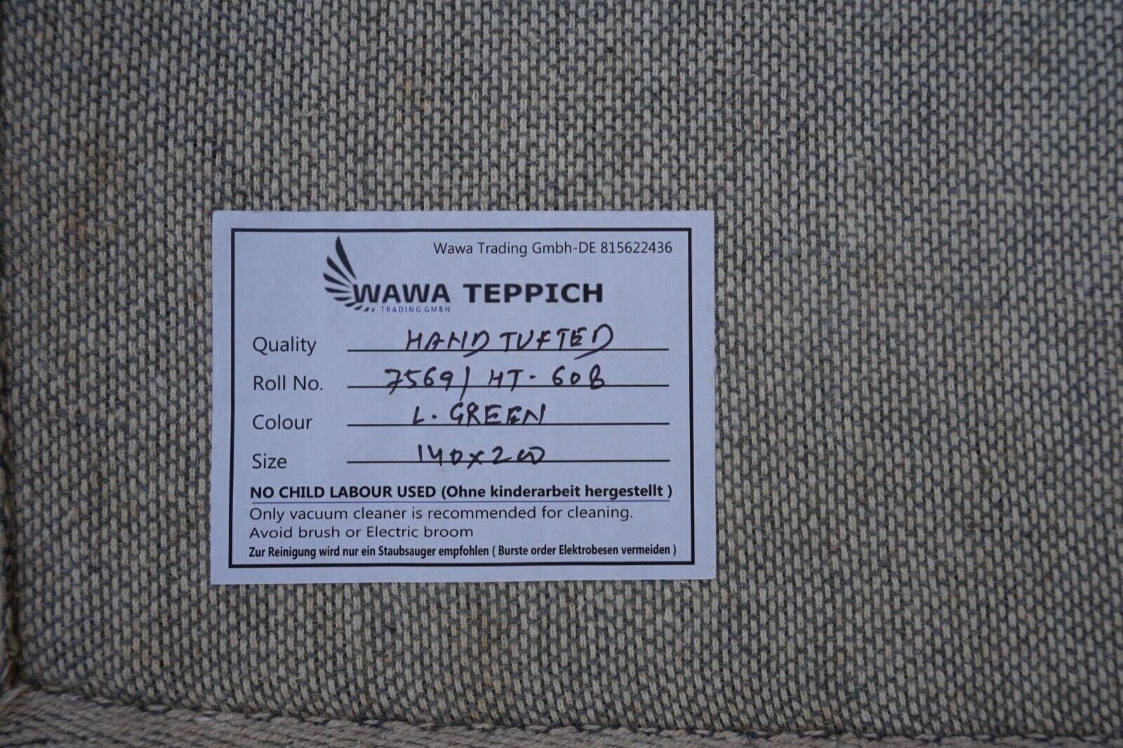 Hell Grün Beige 140X200 cm Teppich 100% Wolle Orientteppich Handgetuftet HT608