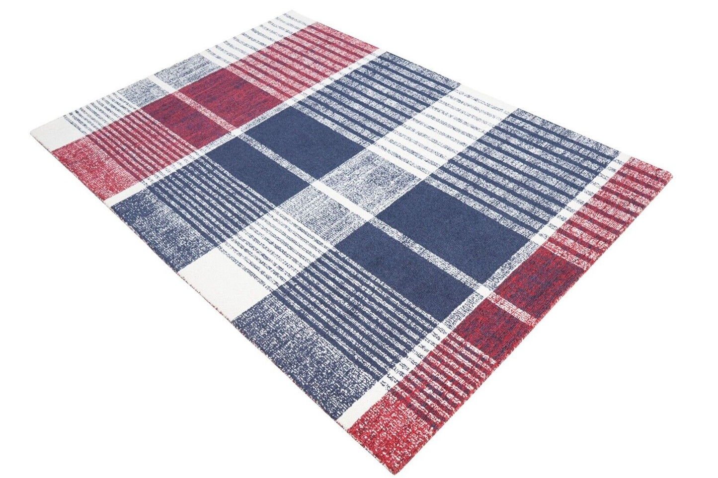 Teppich 100% Wolle Rot Blau Beige 160X230 cm Orientteppich Handgetuftet HT357
