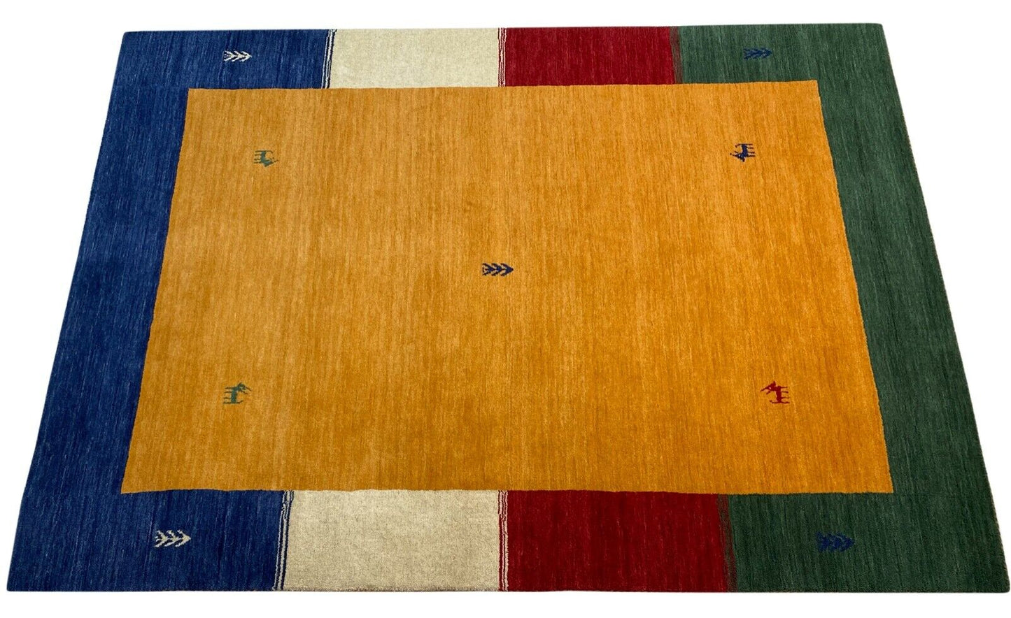 Gabbeh Teppich 100% Wolle 200x300 cm Gold Rot Beige Handgewebt Orientteppich